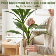 Cordyline artificielle 90 cm, 29 feuilles, pot ciment-3