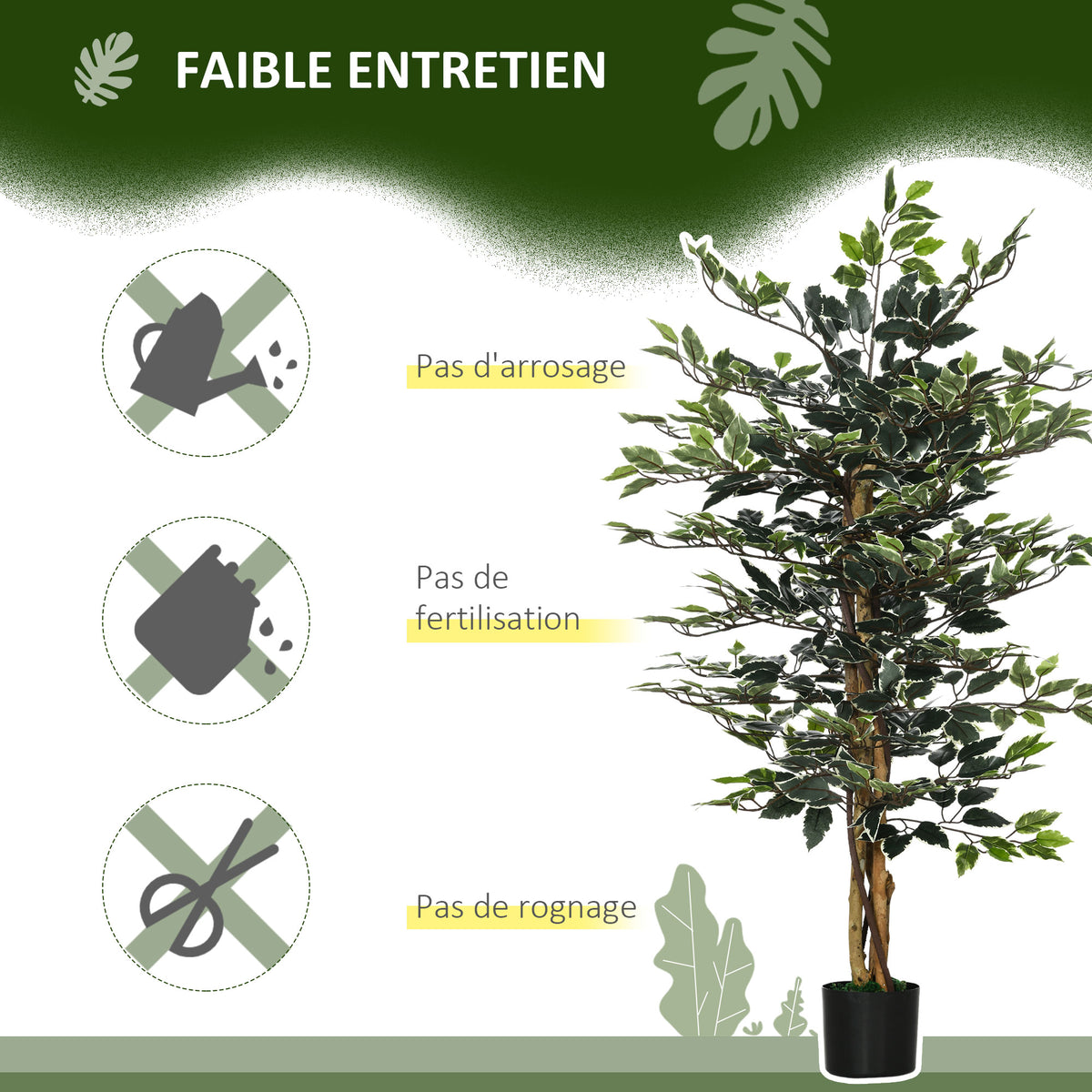 Ficus bonsaï artificiel 130 cm, tronc liane, pot lichen-3