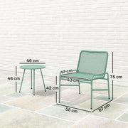 Salon de Jardin Extérieur 3 Pièces en Résine Tressée et Acier, Table de Jardin Ronde avec 2 Chaises, 58x67x75cm, Vert-2