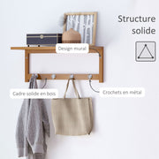 Porte-manteau mural penderie murale étagère 50L x 16l x 17,5H cm 4 patères kit fixation fourni bambou naturel-4