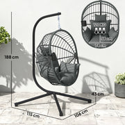 Fauteuil œuf suspendu, chaise hamac balançoire intérieur et extérieur, panier pliable, coussin rembourré, gris-2