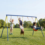 Portique Balancoire Exterieur Enfants 3-en-1, Siège de Balancelle, 2 Anneaux Gymnastique et Balançoire à Disque-1