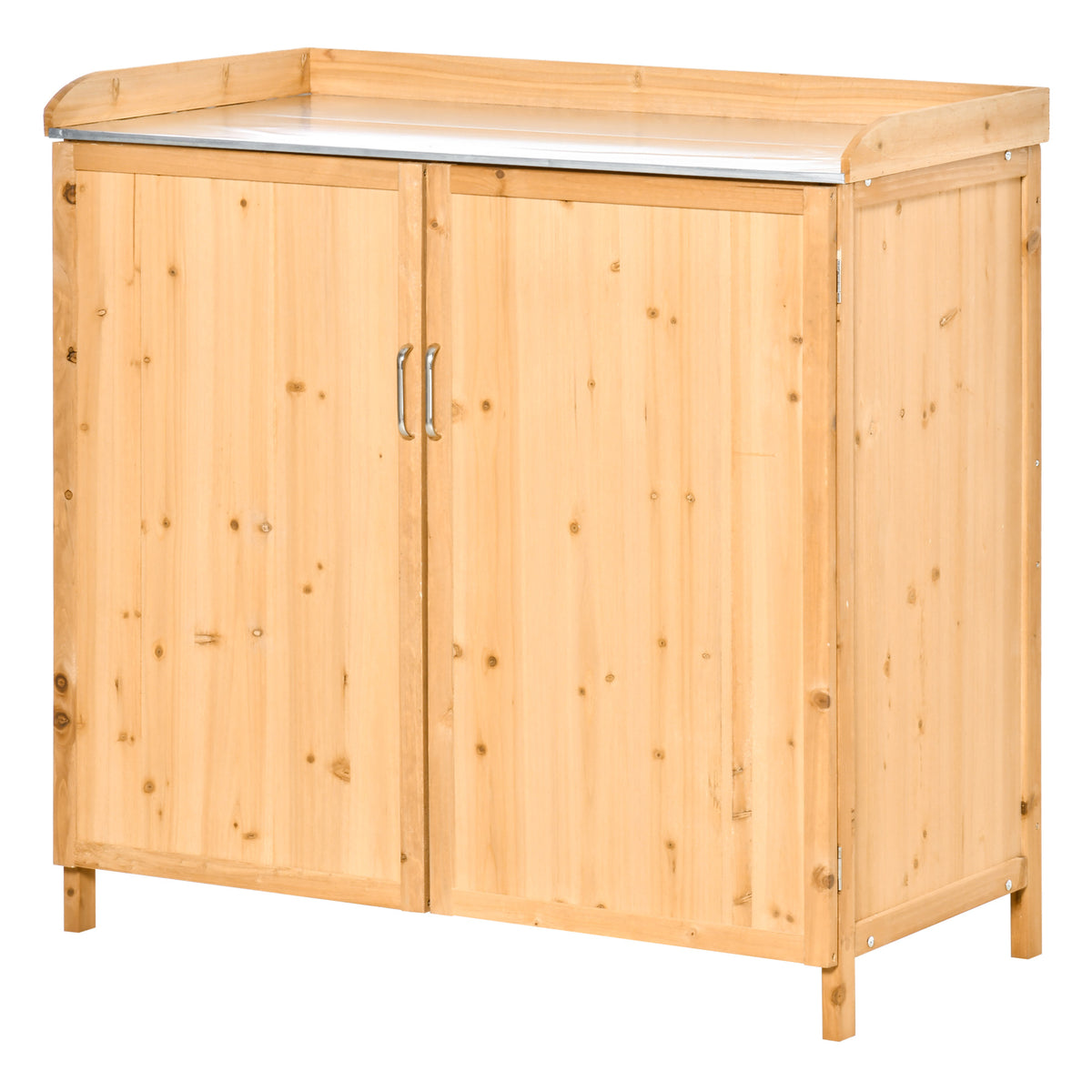 Armoire de jardin sur pied table de rempotage 2 en 1 - table de jardinage double porte, étagère, plateau tôle-0