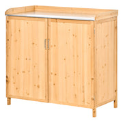 Armoire de jardin sur pied table de rempotage 2 en 1 - table de jardinage double porte, étagère, plateau tôle-0