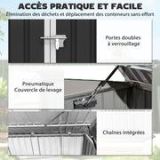 Cache Poubelle Double Abri de Jardin 2 Poubelles de 240L Couvercle Lié par Chaînes Vérins à Gaz 179,5x108x129,5cm Gris-4