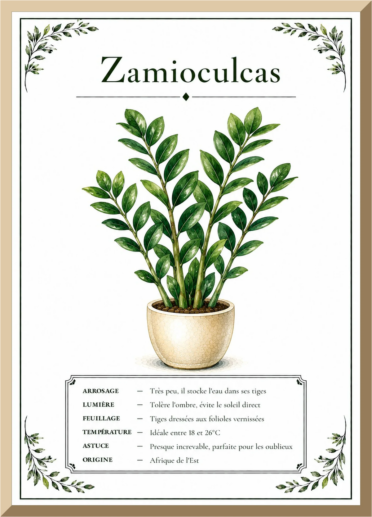 Illustration botanique Zamioculas / Sansevière – affiche